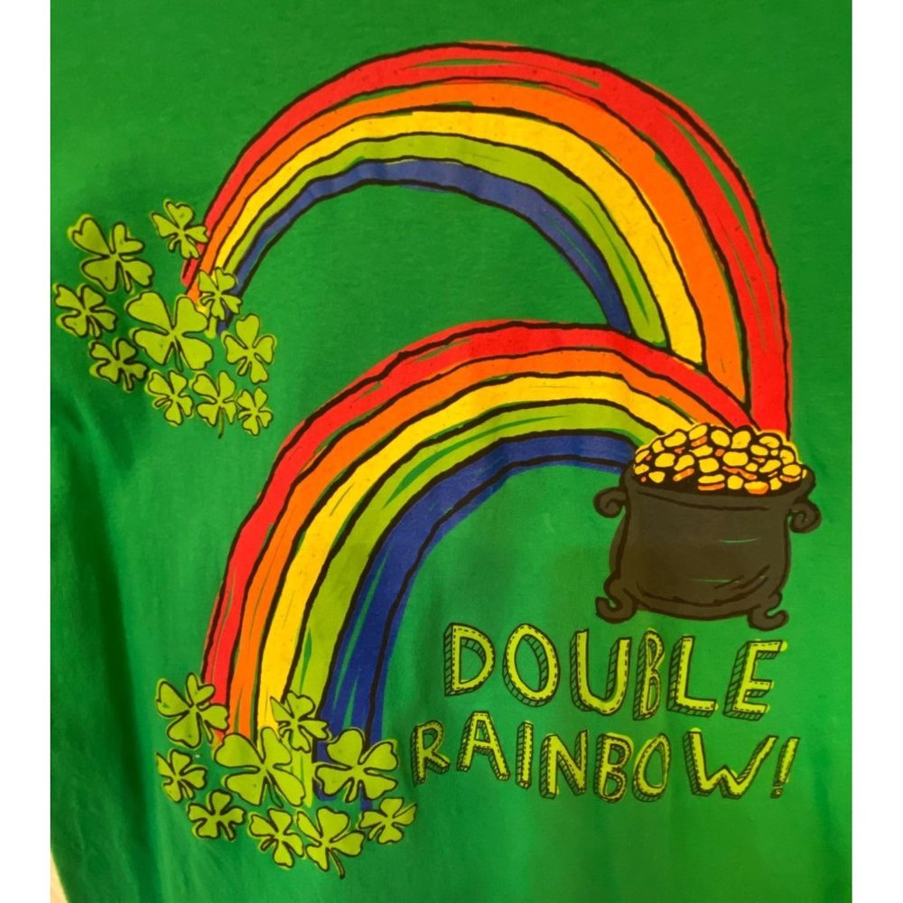 Double Rainbow Vintage T-Shirt Pot of Gold Rainbow Shamrocks NO TAG READ
